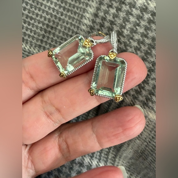 Judith Ripka JR sterling silver 18K mint green quartz large Earrings vintage - Picture 3 of 12